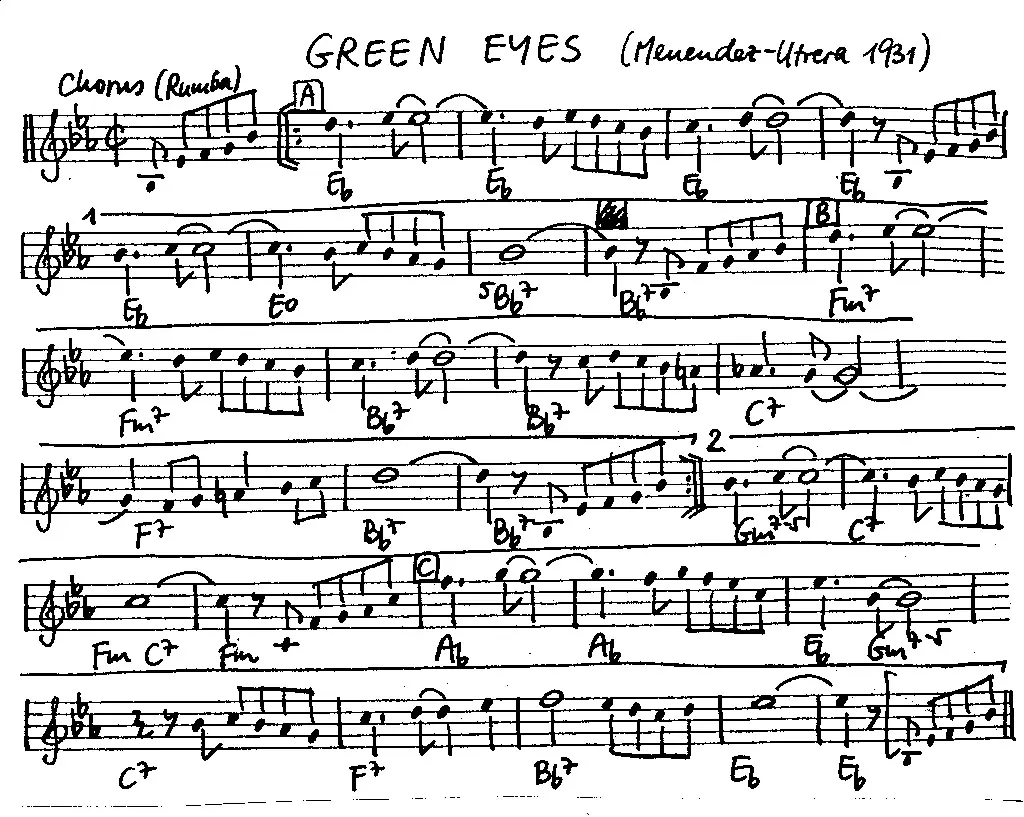 green eyes free jazz leadsheet - Courtesy of the Jungle Jazz Band